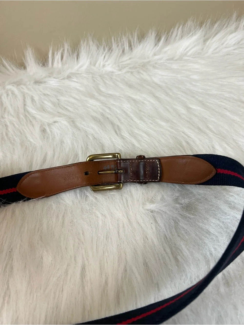 Orvis Surcingle navy and red cotton webbed belt with leather and brass 44